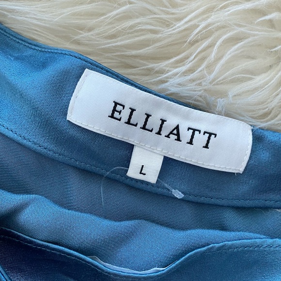 Elliatt Saronic One Shoulder Long Sleeve Blue Draped Front Dress - Picture 9 of 9